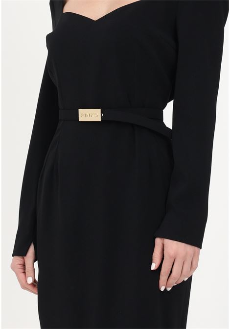 Women's black midi dress with logoed belt PINKO | Dress | 100559-7624Z99
