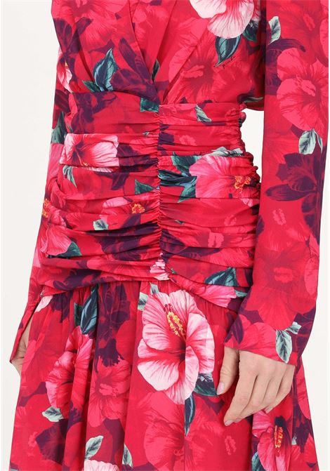 Short fuchsia dress for women with hibiscus floral print PINKO | Dress | 100753-A0JIYN3
