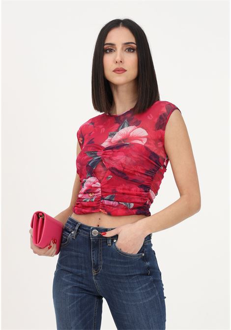 Casual fuchsia top for women with floral print PINKO | Top | 100755-A0PKYN3