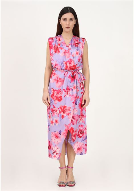 Women's lilac midi dress with tropical flower print PINKO | Dress | 100942-A0M8YNB