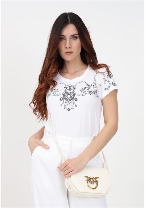 T-shirt casual bianca da donna con stampa tattoo PINKO | T-shirt | 101164-A0V2Z04