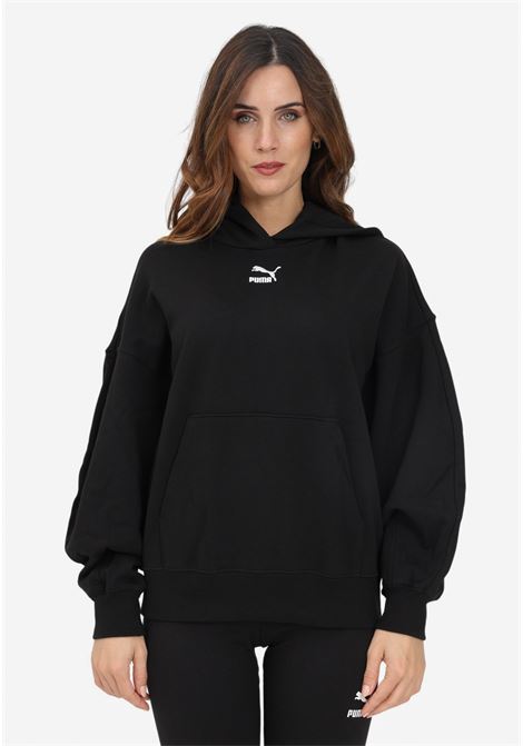 Black women's sweatshirt with hood and logo embroidery PUMA | 53568401