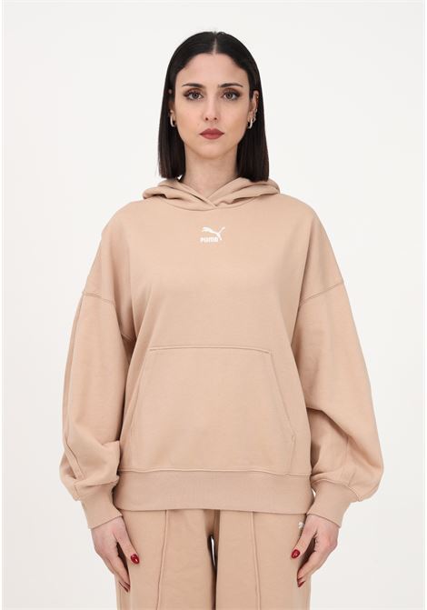 Beige women's sweatshirt with hood and logo embroidery PUMA | Sweatshirt | 53568489