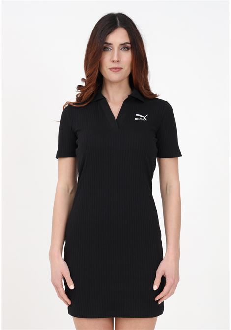 Short black ribbed dress for women with logo embroidery PUMA | Dress | 53805601
