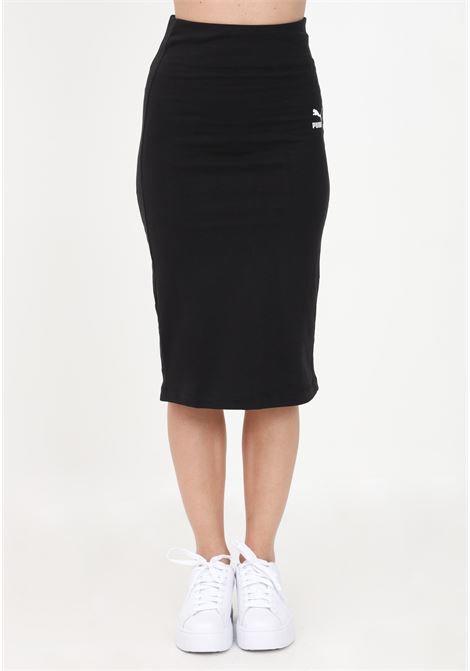T7 black women's midi skirt with logo print PUMA | Skirt | 53827401