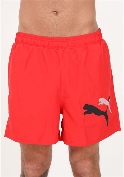 Shorts mare rosso da uomo con stampa puma a contrasto PUMA | Shorts | 67338211