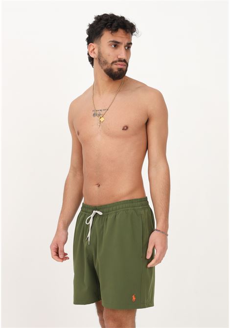 Green men's sea shorts with logo embroidery RALPH LAUREN | Beachwear | 710901591002.