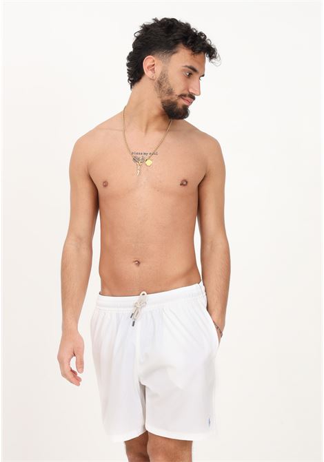 Shorts mare bianco da uomo con ricamo logo RALPH LAUREN | Beachwear | 710901591004.