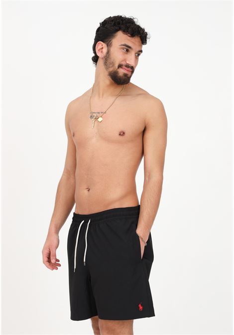 Shorts mare nero da uomo con ricamo logo RALPH LAUREN | Beachwear | 710907255002.