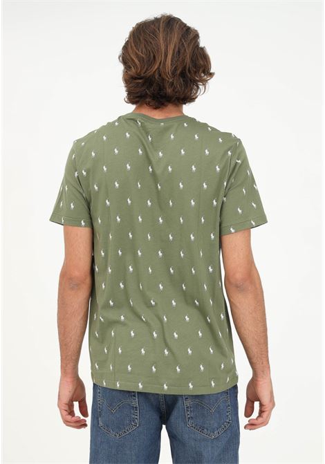 T-shirt casual verde da uomo con stampa logo all over RALPH LAUREN | T-shirt | 714830281012.