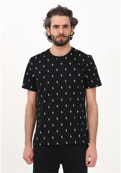 T-shirt casual nera da uomo con logo all over RALPH LAUREN | T-shirt | 714899612-005.