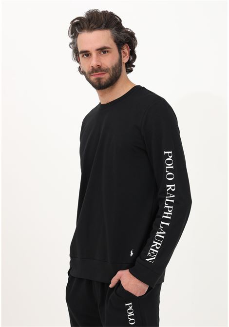 Black crewneck sweatshirt for men with logo print along the arm RALPH LAUREN | Sweatshirt | 714899617-003.