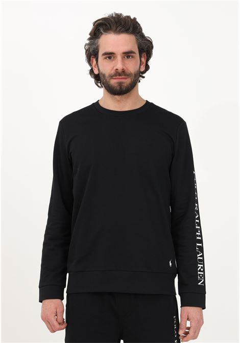 Black crewneck sweatshirt for men with logo print along the arm RALPH LAUREN | Sweatshirt | 714899617-003.