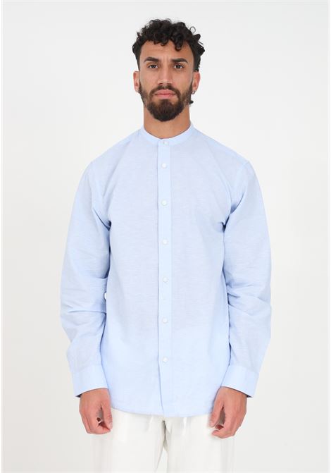 Men's light blue linen casual shirt with mandarin collar SELECTED HOMME | Shirt | 16079058CASHMERE BLUE