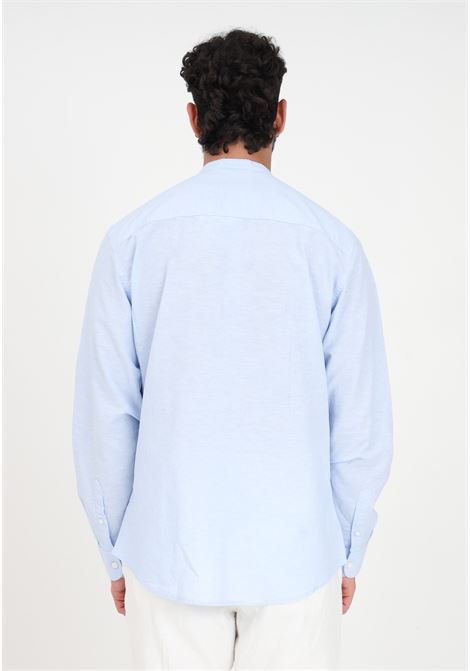 Camicia casual in lino azzurro da uomo con collo alla coreana SELECTED HOMME | Camicie | 16079058CASHMERE BLUE