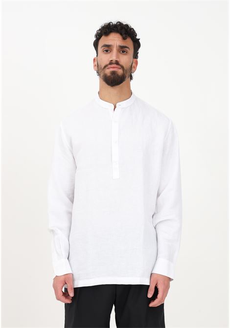 Men's Mandarin Collar White Linen Casual Shirt SELECTED HOMME | Shirt | 16088805BRIGHT WHITE