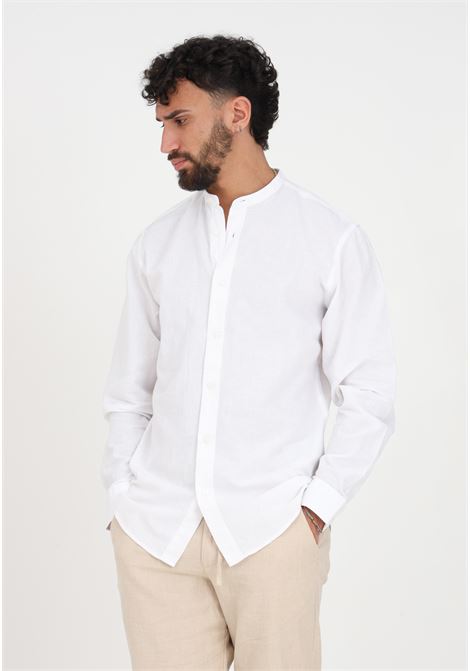 Camicia casual in lino bianco da uomo con collo alla coreana SELECTED HOMME | Camicie | 16079058WHITE