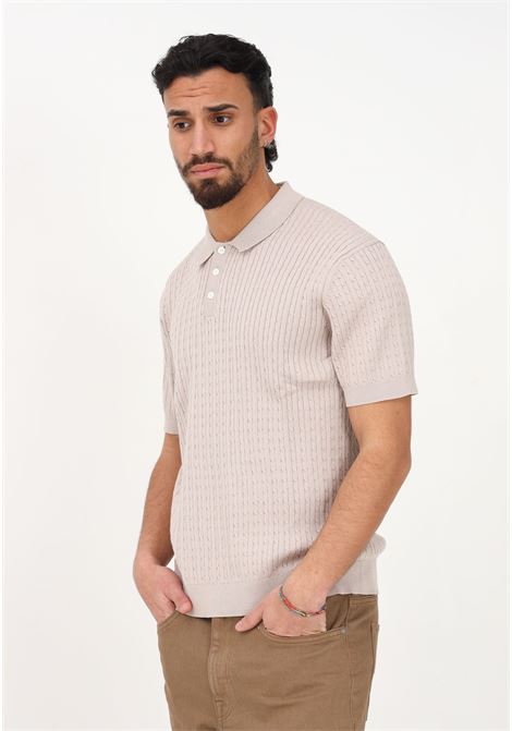 Men's beige polo shirt with cable pattern SELECTED HOMME | Polo T-shirt | 16088616FOG