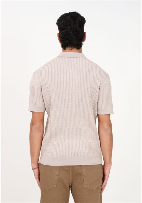 Men's beige polo shirt with cable pattern SELECTED HOMME | Polo T-shirt | 16088616FOG