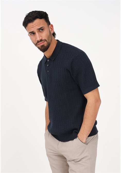 Blue men's polo shirt with cable pattern SELECTED HOMME | Polo T-shirt | 16088616SKY CAPTAIN