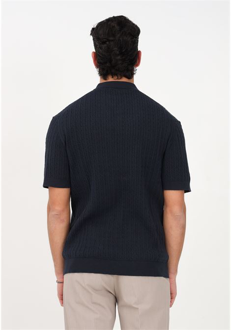 Blue men's polo shirt with cable pattern SELECTED HOMME | Polo T-shirt | 16088616SKY CAPTAIN