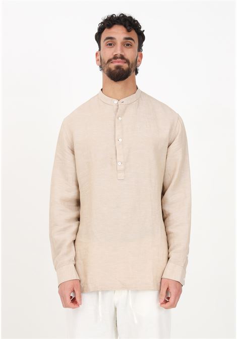 Men's beige linen casual shirt with mandarin collar SELECTED HOMME | Shirt | 16088805INCENSE TOPS