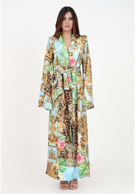 Light blue kimono dress for women with jungle pattern SHIT | SH23043BLU JUNGLE