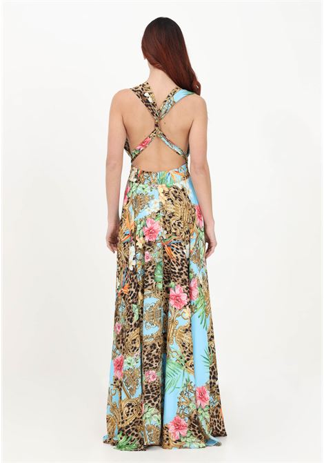 Long light blue dress for women with jungle pattern SHIT | SH23045BLU JUNGLE