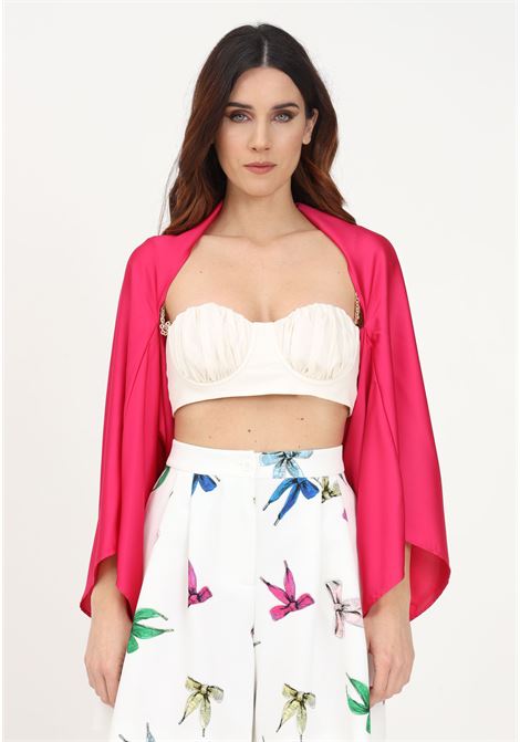 Fuchsia women's cardigan in shiny satin SIMONA CORSELLINI | Cardigan | P23CPCS002-02-TCDC00290619