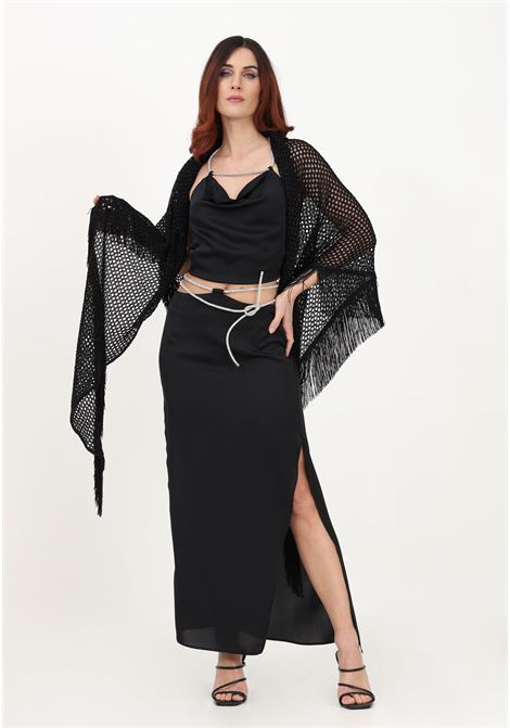 Women's black mesh cape with fringes and sequins SIMONA CORSELLINI | P23CPSLO02-01-C03300070003