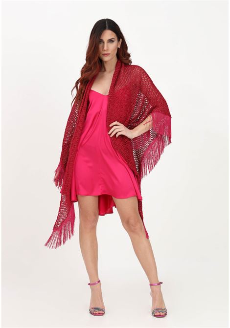 Women's fuchsia mesh cape with fringes and sequins SIMONA CORSELLINI | P23CPSLO02-01-C03300070619