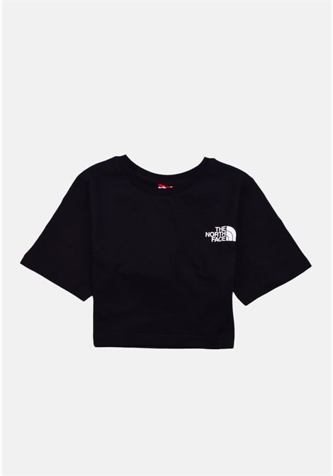 T-shirt casual nera da bambina con taglio crop e stampa logo THE NORTH FACE | T-shirt | NF0A82ECJK31JK31