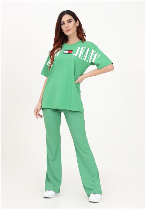 Pantalone casual verde da donna dalla texture a coste TOMMY HILFIGER | Pantaloni | DW0DW15373LY3LY3
