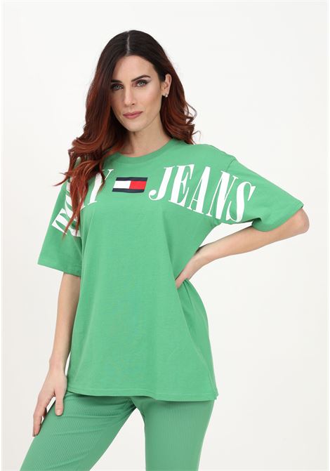 T-shirt casual verde da donna con maxi stampa logo TOMMY HILFIGER | T-shirt | DW0DW15459LY3LY3