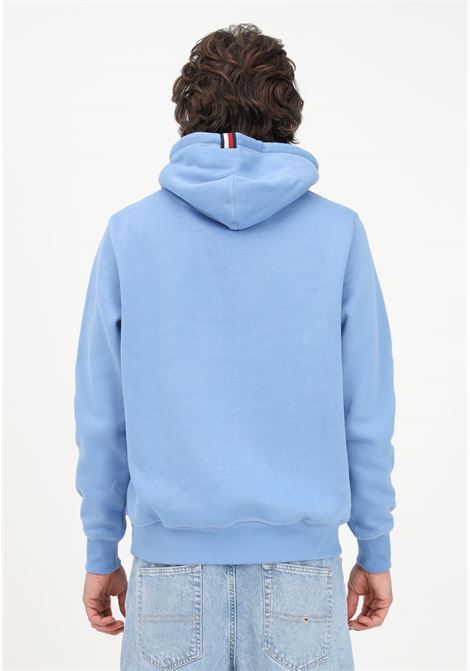 Light blue sweatshirt for men with hood and TH monogram logo embroidery TOMMY HILFIGER | MW0MW28677C35C35