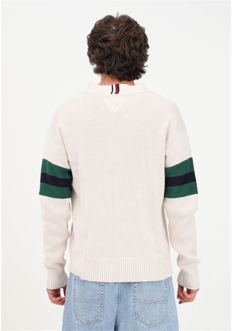 Men's beige sweater with V-neck and TH monogram logo TOMMY HILFIGER | MW0MW29026AF4AF4