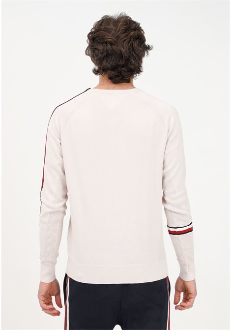 Beige crew-neck sweater for men with logo and contrasting details TOMMY HILFIGER | MW0MW29038AF4AF4
