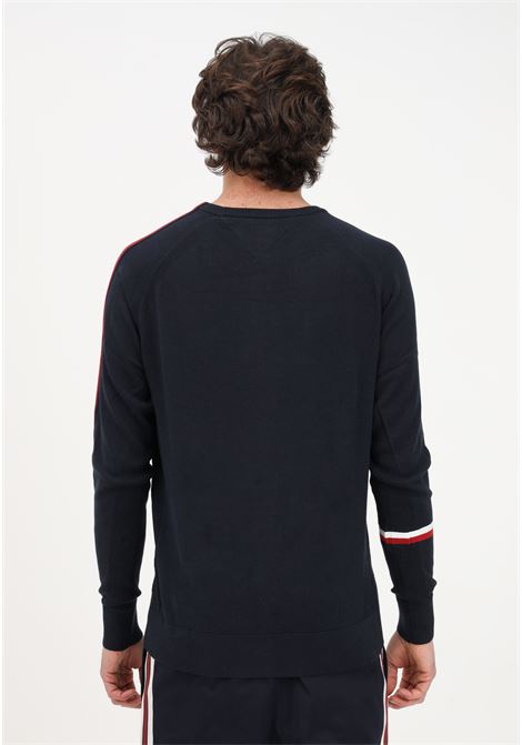 Blue crew-neck sweater for men with logo and contrasting details TOMMY HILFIGER | Knitwear | MW0MW29038DW5DW5