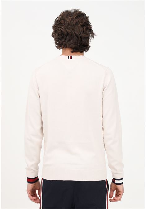 Men's beige crew-neck sweater with lettering logo TOMMY HILFIGER | Knitwear | MW0MW29045AF4AF4