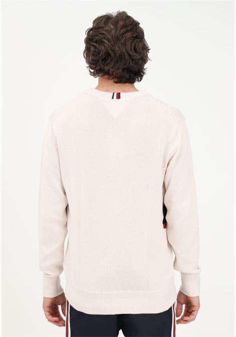 Men's beige crew-neck sweater with logo embroidery TOMMY HILFIGER | Knitwear | MW0MW29050AF4AF4