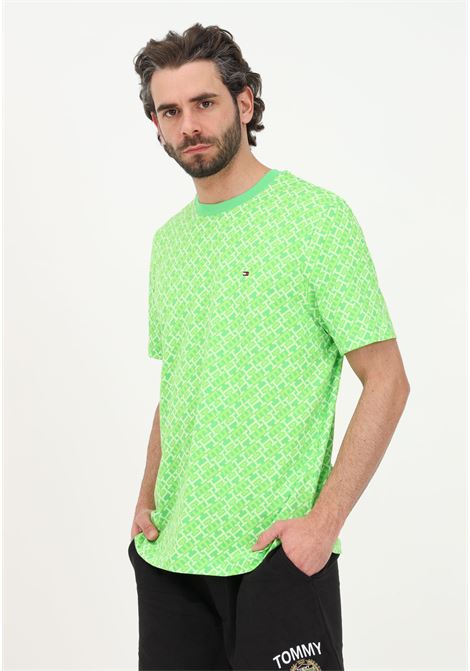 T-shirt casual verde da uomo con stampa monogramma TOMMY HILFIGER | T-shirt | MW0MW300560H70H7