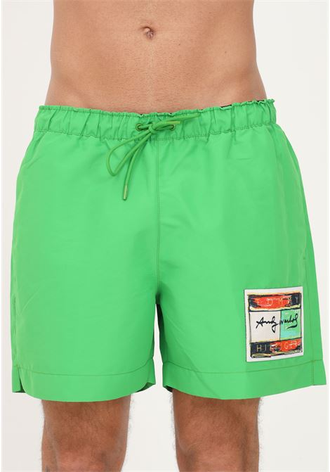 Shorts mare verde da uomo con patch TOMMY HILFIGER | Beachwear | UM0UM02906LXM