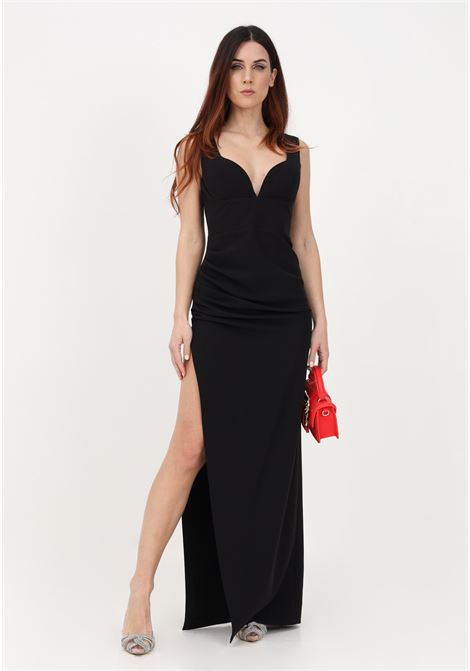 Long black dress for women with side slit VALERIA MAZZA | 288NERO