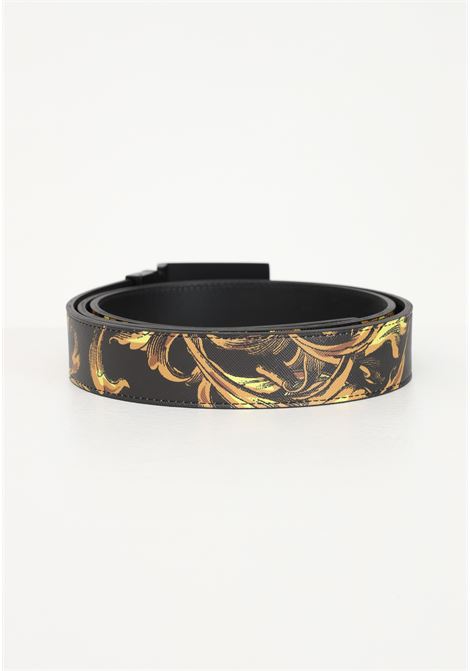 Black reversible men's belt with baroque pattern and logo VERSACE JEANS COUTURE | Belt | 73YA6F01ZP182G89