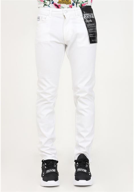 Men's white denim jeans with logo patch on the back VERSACE JEANS COUTURE | Jeans | 74GAB5D0CEW01003