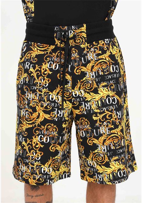 Men's black casual shorts with Logo Couture print VERSACE JEANS COUTURE | Shorts | 74GAD3B0FS063G89