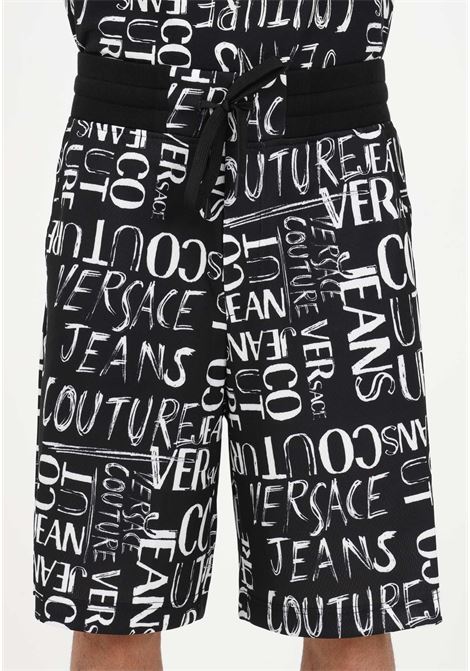 Men's black casual shorts with all over logo print VERSACE JEANS COUTURE | Shorts | 74GAD3B2JS165899