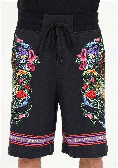 Shorts casual nero da uomo con stampa V-Emblem Garden VERSACE JEANS COUTURE | Shorts | 74GAD3BGFS076G89