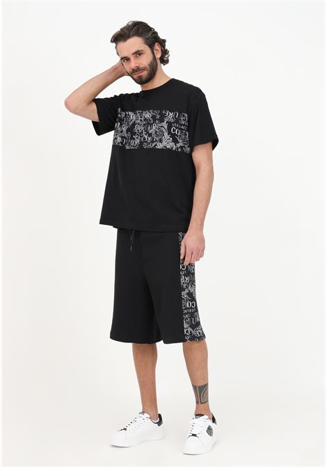 Shorts casual nero da uomo con fantasia Logo Couture laterale VERSACE JEANS COUTURE | Shorts | 74GAD3C0FS063899