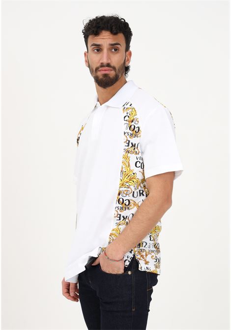 White polo shirt for men with baroque pattern VERSACE JEANS COUTURE | Polo T-shirt | 74GAG613JS149G03
